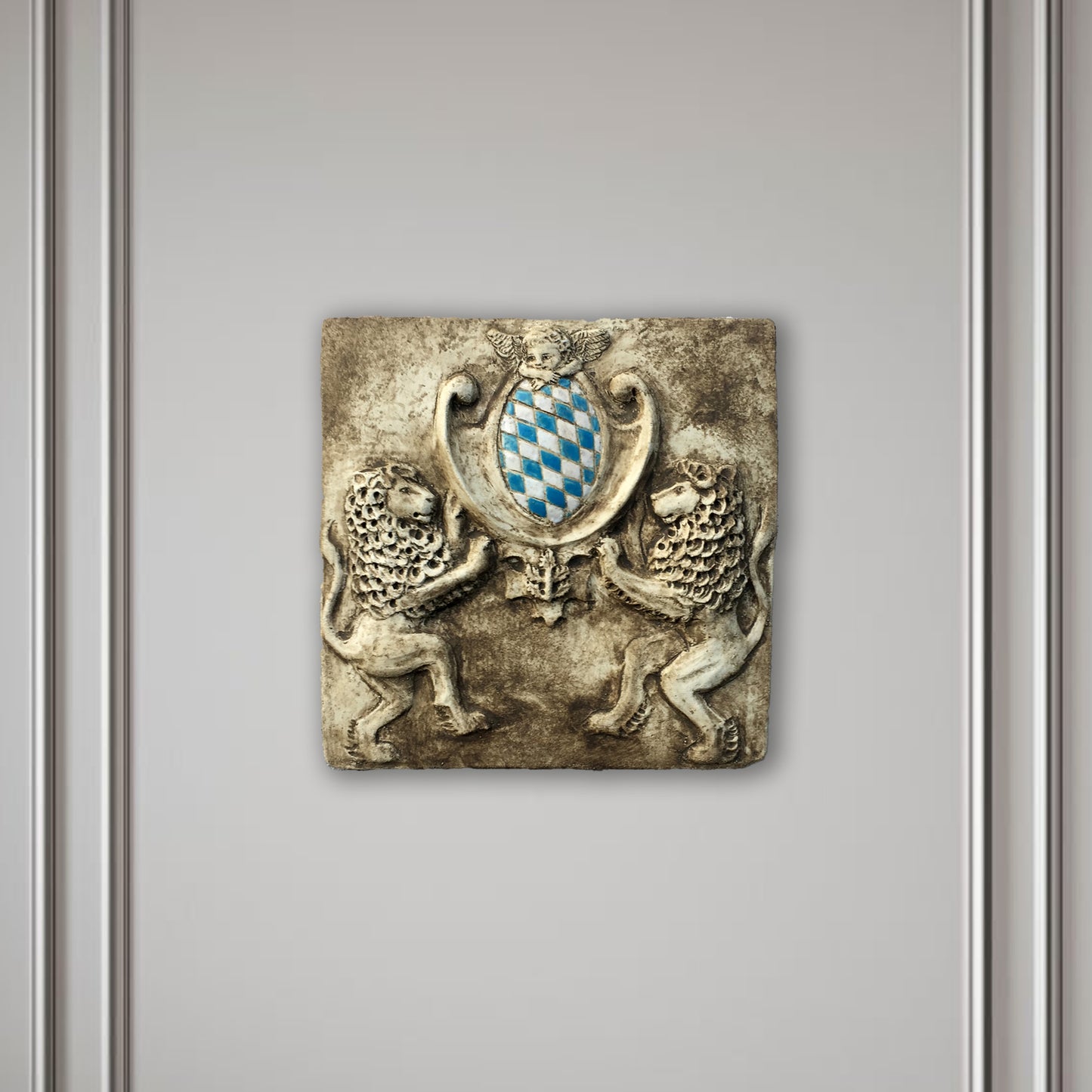 Bavarian baroque lions holding a shield