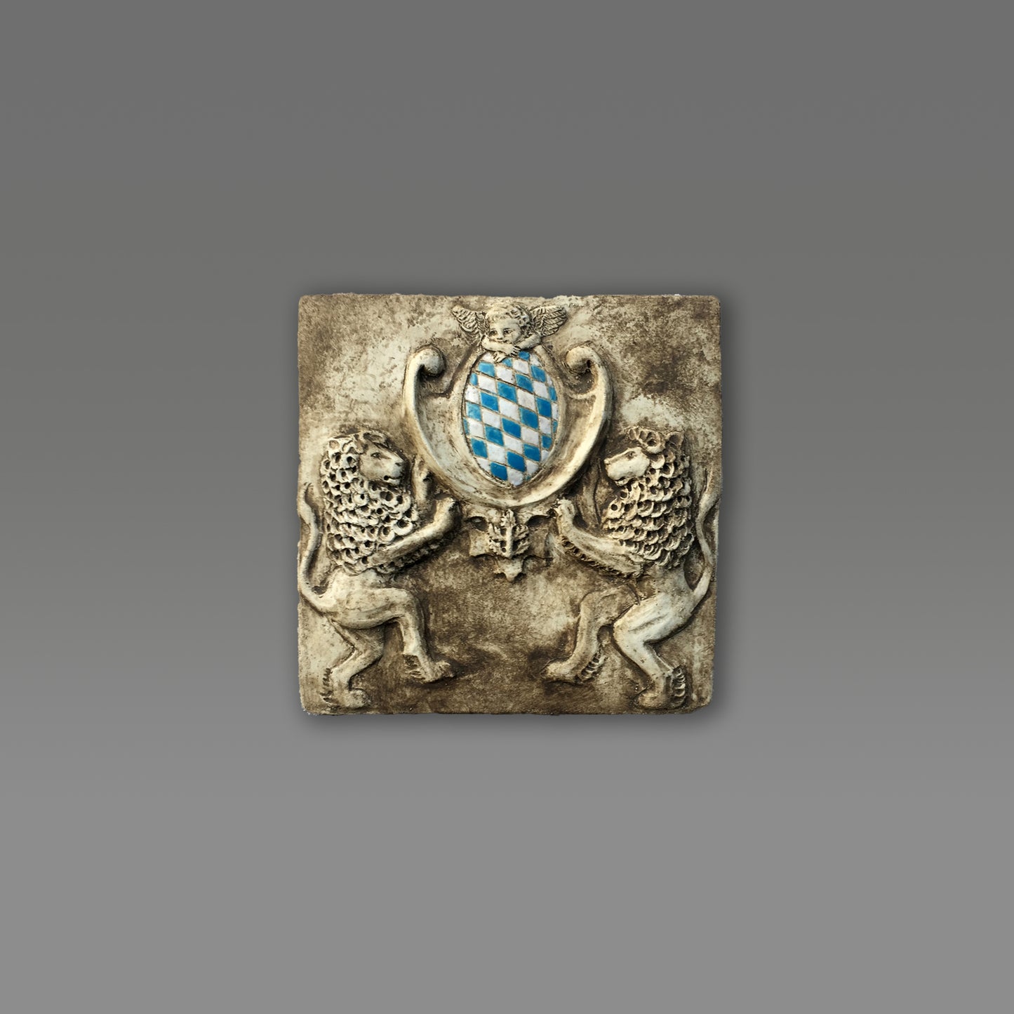 Bavarian baroque lions holding a shield