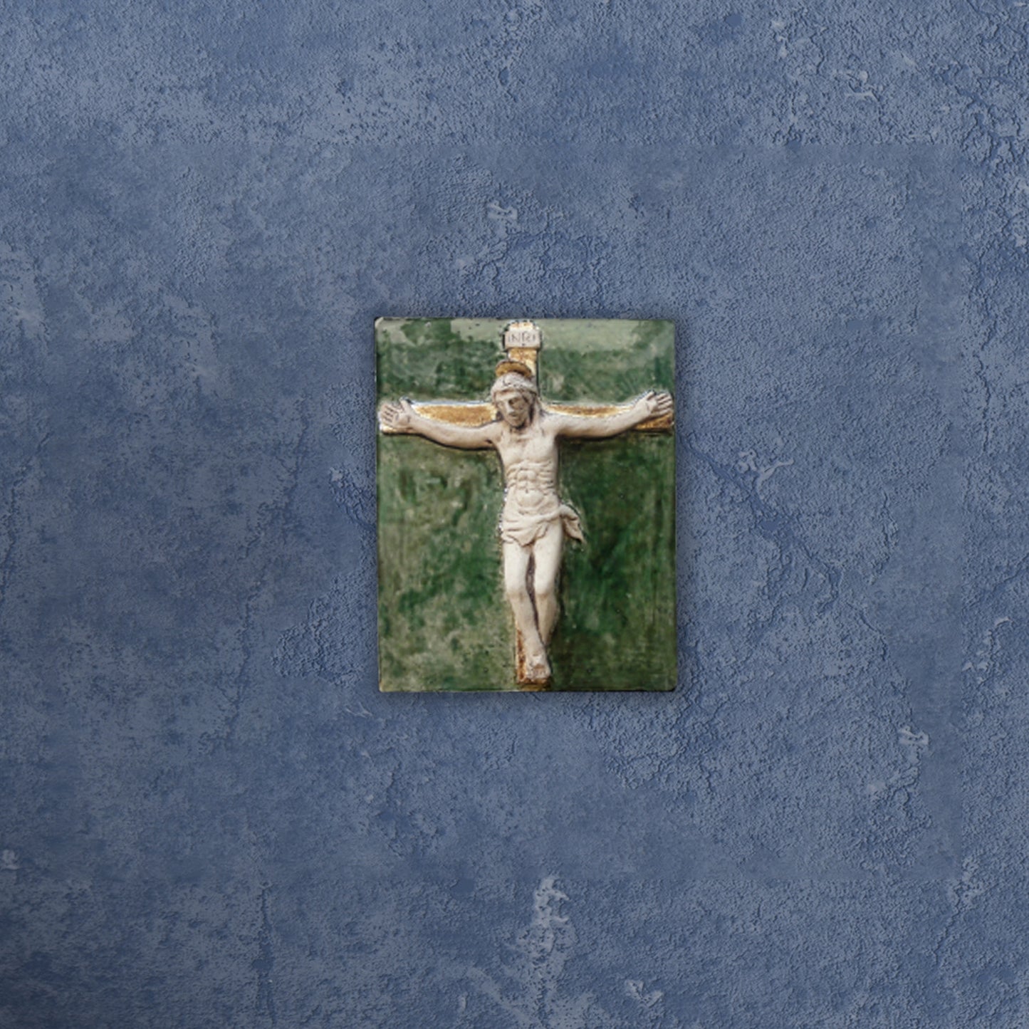 Crucifix, Painted Sculpture in Ceramic